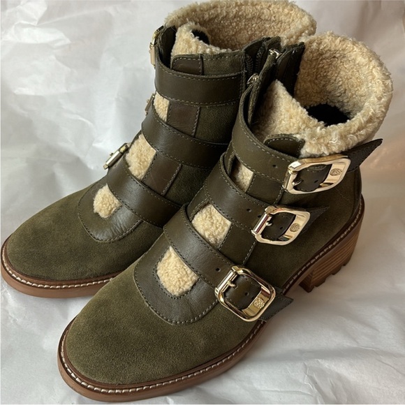 EUC Vince Camuto Women's Olive Green Klerica
Leather Fur Moto Boots Size 7.5 - Picture 7 of 10